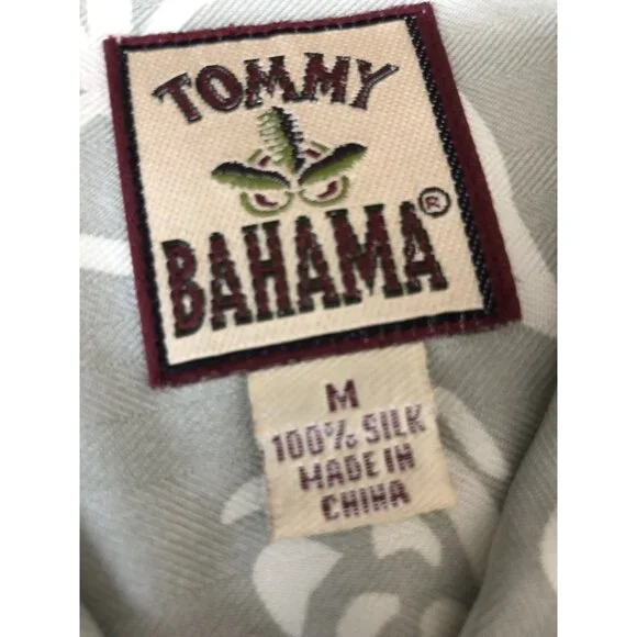 VTG Tommy Bahama Hawaiian Shirt Men Medium M Camp 100% Silk Herringbone Aloha - Picture 5 of 7